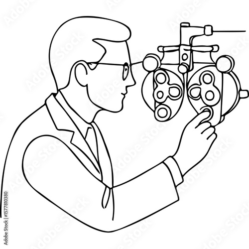Optometrist examining patient’s vision with phoropter for World Sight Day  