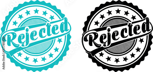 Rejected rubber stamp badge set with circular outline and star border