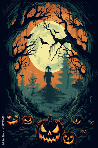 Spooky Halloween Forest Scene vector
