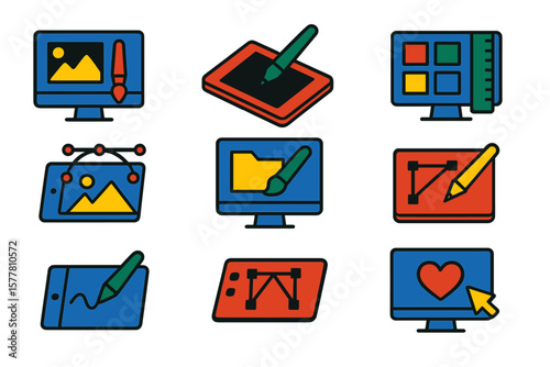 Digital design tools set: iconic sketchpad and editor interface for creativity