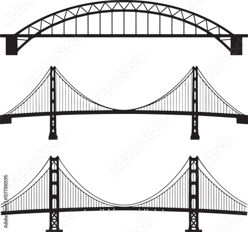 Golden Gate style

Old stone bridge

Modern suspension bridge

Bridge with city skyline background