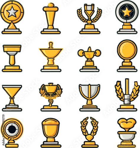 Golden Trophy vector Icons