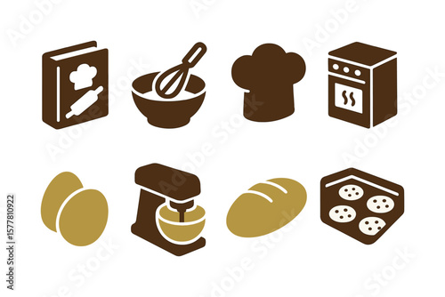 Cooking icons: kitchen tools and ingredients for baking enthusiasts