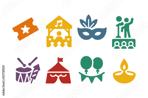 Colorful festival icons: joyful symbolic elements for celebrations and events