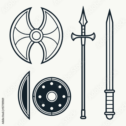 sword mace battle axe round shield halberd