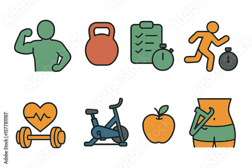 Fitness icons collection: workout, health, and wellness symbols