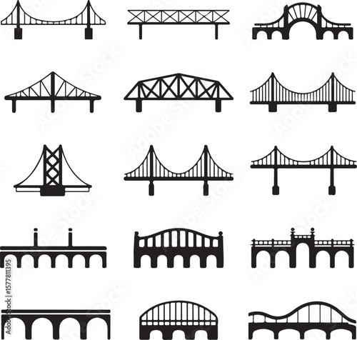 Golden Gate style

Old stone bridge

Modern suspension bridge

Bridge with city skyline background