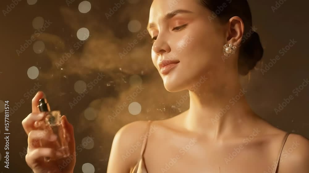 Woman applying perfume for a night out on the town glamour