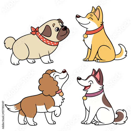 vector set of cute cartoon dogs and puppies includ
