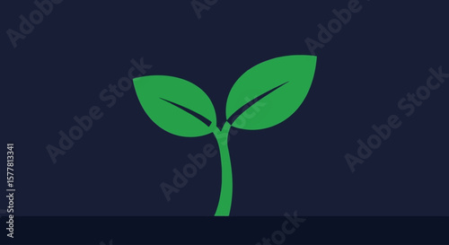 Green Sprout Icon on Dark Background - Growth Concept