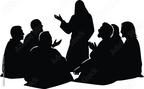 discussion among Jesus and his disciples during silhouette vector