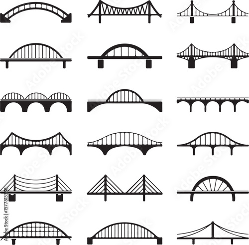 Golden Gate style

Old stone bridge

Modern suspension bridge

Bridge with city skyline background