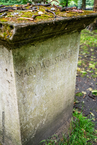 Mary Wollstonecraft Shelley's grave in the historic cemetery of St Pancras Old Church in Camden, one of the oldest church sites in London, United Kingdom