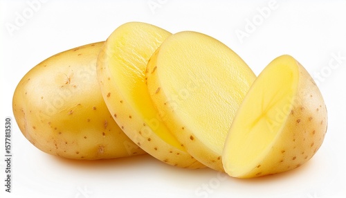 sliced yellow potatoes isolated on transparent background