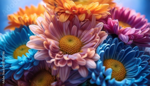 vibrant close up of colorful blooming chrysanthemums in a bouquet