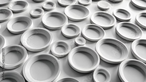 Clean corporate background with white circles creating a ripple effect enhancing a modern aesthetic, White circles ripple effect Clean corporative background Seamless 3D render