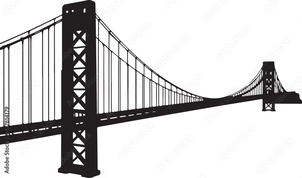 Obraz premium Golden Gate styleOld stone bridgeModern suspension bridgeBridge with city skyline background