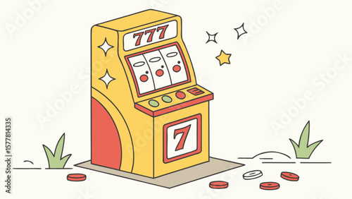 Lucky triple sevens slot machine illustration for casino games and gambling themed designs and graphics