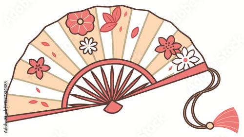 Elegant floral hand fan vector illustration for japanese culture and decorative design element with flowers