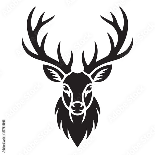 A wild animal deer head silhouette vector illustration featuring antlers, perfect for nature and hunting designs