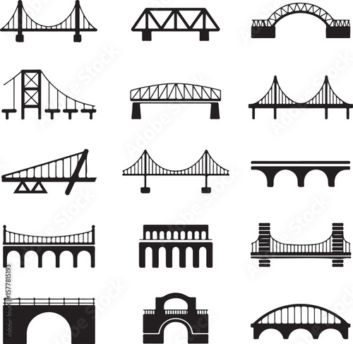 Golden Gate style

Old stone bridge

Modern suspension bridge

Bridge with city skyline background