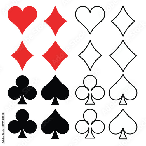 Vibrant vector illustration of playing card suits: hearts, spades, clubs, and diamonds, perfect for a poker or casino game background
