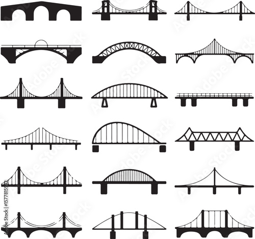 Golden Gate style

Old stone bridge

Modern suspension bridge

Bridge with city skyline background