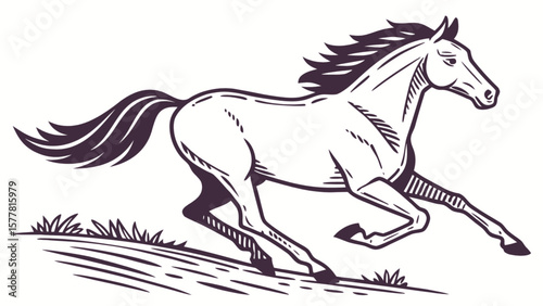 Horse running vector image for equestrian enthusiasts and animal lovers black and white drawing style art