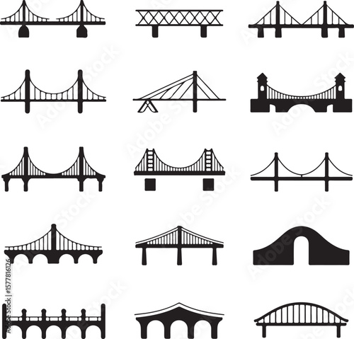 Golden Gate style

Old stone bridge

Modern suspension bridge

Bridge with city skyline background