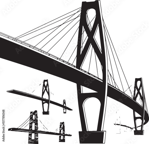 Golden Gate style

Old stone bridge

Modern suspension bridge

Bridge with city skyline background