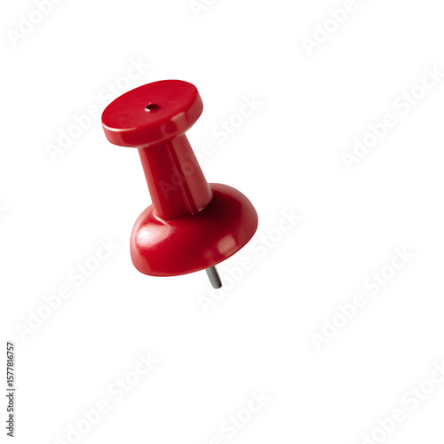 Hyper-realistic red pushpin on blank white paper, bold and simple, fully isolated on transparent background 