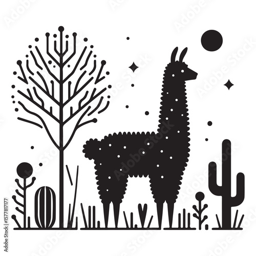 Minimalist Black Llama Silhouette Isolated