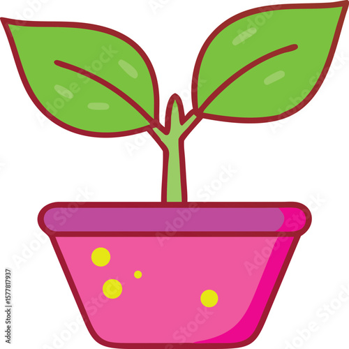  Plant Seedling in a Pot Icon. Cartoon vector of a new sprout, symbolizing growth and new beginnings.