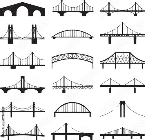 Golden Gate style

Old stone bridge

Modern suspension bridge

Bridge with city skyline background