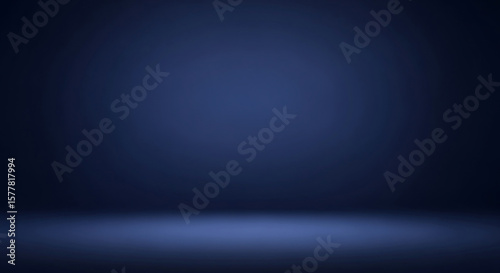Deep blue gradient studio background with a subtle spotlight creating a virtual stage effect