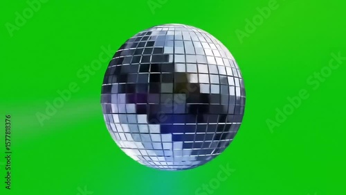 Disco ball spins, green screen, party