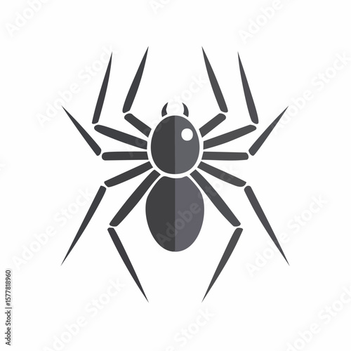 Stylized grayscale spider illustration, eight legs, simple design, arachnid icon.