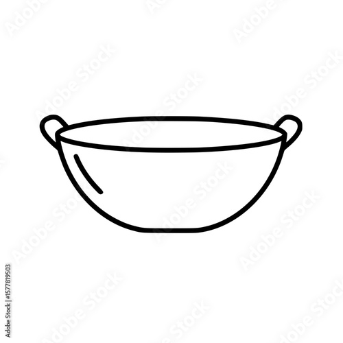 Wok pan illustration in minimal style with a simple linear design  