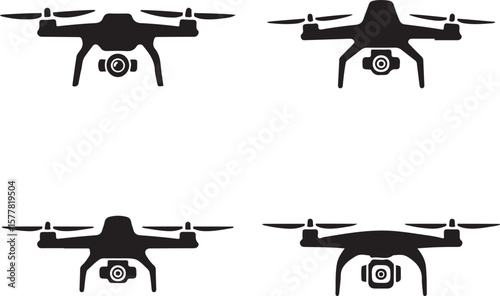 Quadcopter Drone Silhouette Vector Illustration

Top View Drone Icon Design for Technology Projects

Modern Drone Silhouette for Surveillance and Delivery Themes

Black Drone Vector with Camera for Ph