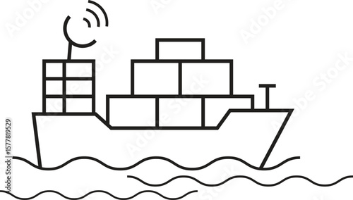Cargo ship icon representing international freight shipping, container transport or maritime logistics with transparent background
