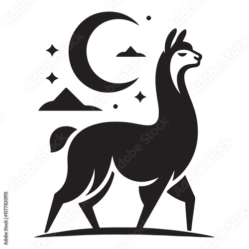 Minimalist Black Llama Silhouette Isolated