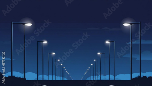Endless Streetlights on a Quiet Night Road