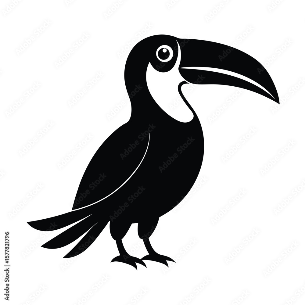 Obraz premium Toucan Black Silhouette with Large Beak – Tropical Bird Vector Icon