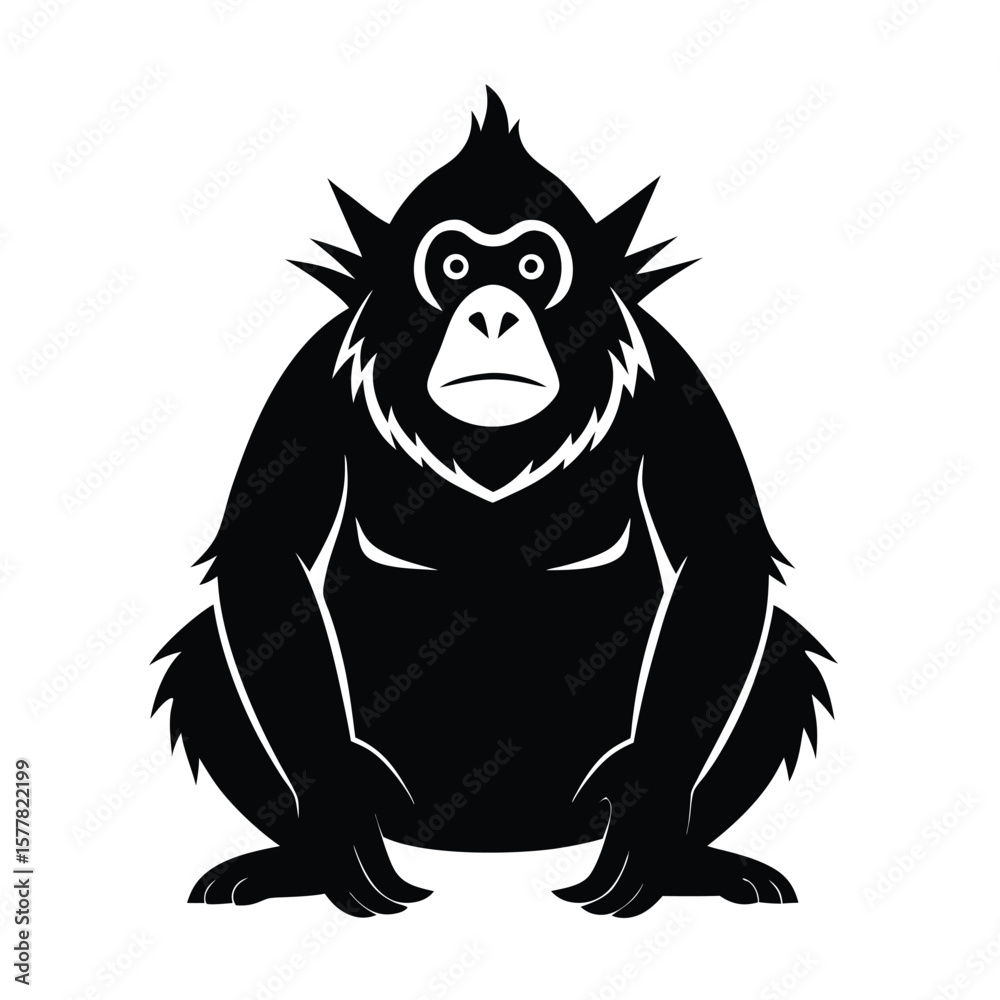 Obraz premium Orangutan Sitting Black Silhouette – Primate Wildlife Vector Icon