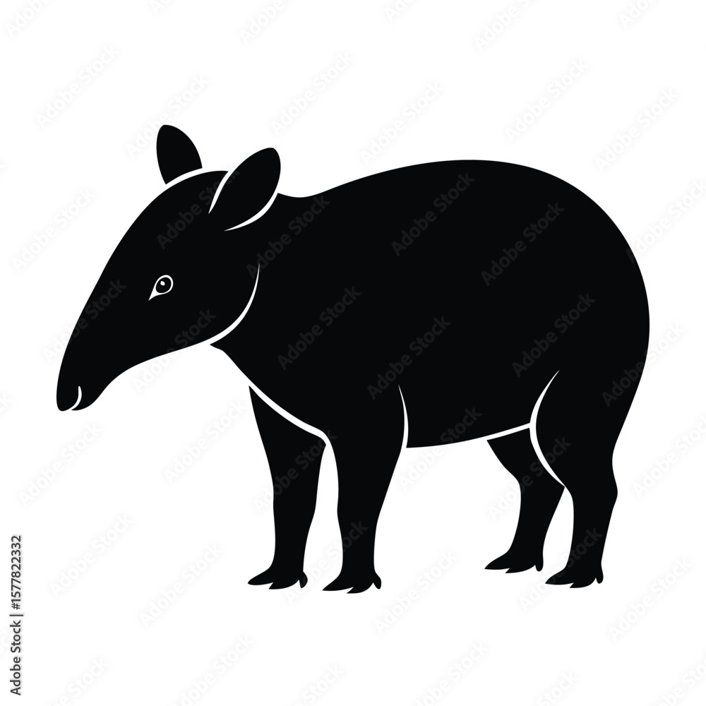 Obraz premium Tapir Silhouette with Short Trunk – Wild Animal Vector Icon