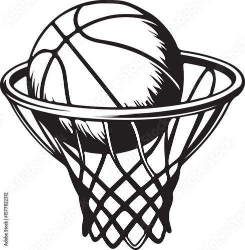 Slam Dunk Silhouette Basketball and Hoop Graphic
