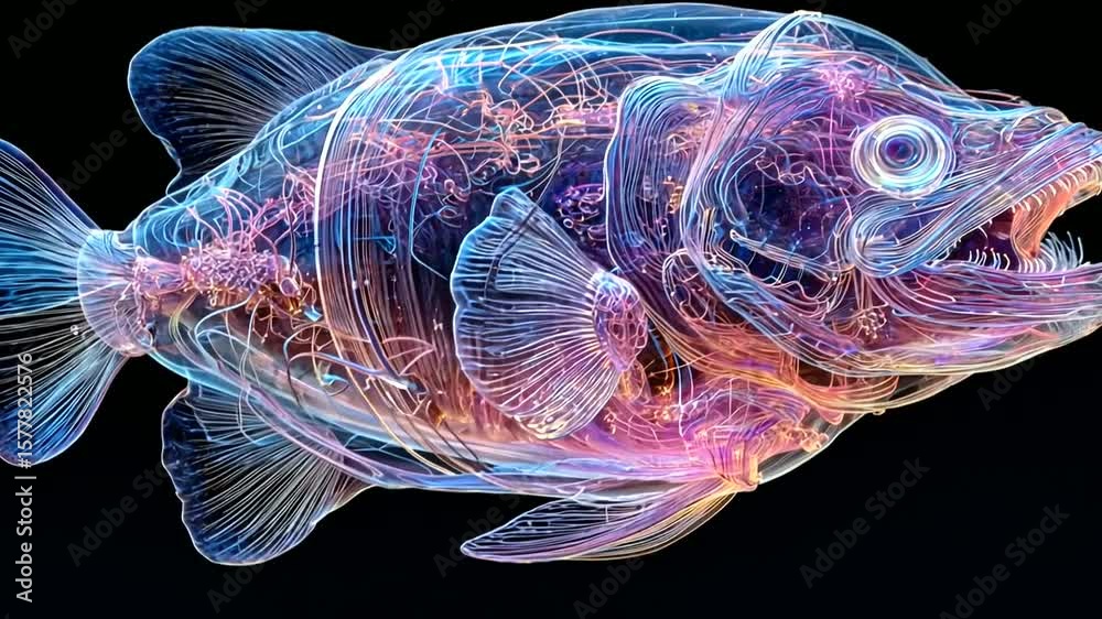 Captivating Display of Artistically Rendered Fish in a Mesmerizing Transparent Style Design