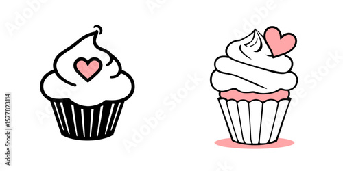 Vector set of heart-shaped cakes in different variations, sweet and playful mood on a white background