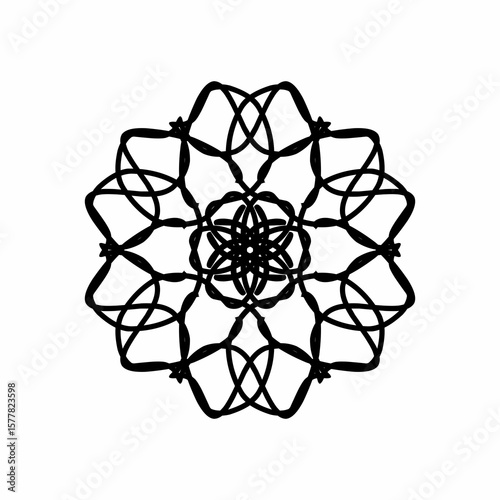 Abstract Geometric Mandala Pattern in Black and White - Symmetrical Line Art Design