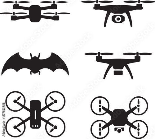 Quadcopter Drone Silhouette Vector Illustration

Top View Drone Icon Design for Technology Projects

Modern Drone Silhouette for Surveillance and Delivery Themes

Black Drone Vector with Camera for Ph